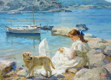  beautiful Oil Painting - Beautiful Girl dog VG 34 pet kids